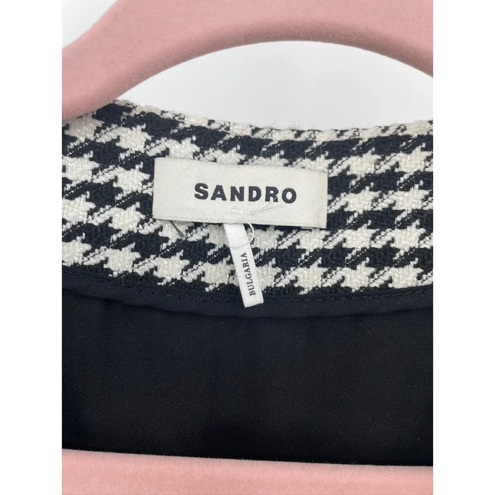 Sandro Charlotte Houndstooth Black and White Tweed Mini Dress 38 US 6 - Picture 6 of 11